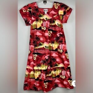 Vtg Aloha Republic 100% cotton red Hawaiian sunset dress.Size Large